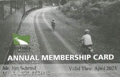 2023-Jim-Schmid's-Rails-to-Trails-Conservancy-membership-card